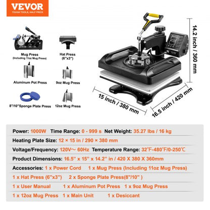 12x15 8in1 Heat Press Machine Digital Sublimation Printer With 360 SwingAway DualTube Heating 7