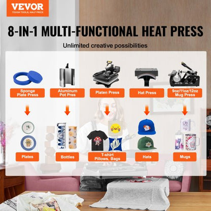 800W Sublimation Machine 360 Rotation SwingAway Heat Press With DualTube Heating For DIY TShirts Ca 2