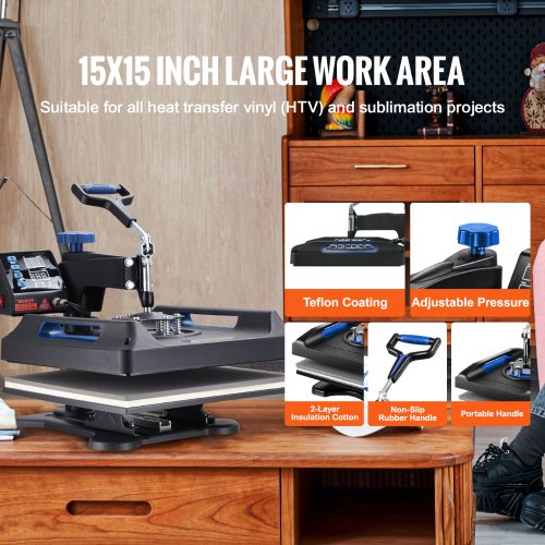 15x15 5in1 Heat Press Machine Digital Control Sublimation Printer For TShirts Hats Mugs  Plates 5