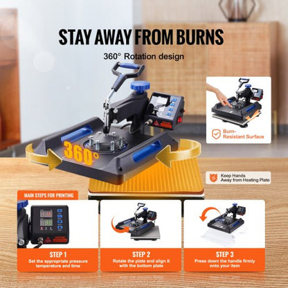 15x15 5in1 Heat Press Machine Digital Control Sublimation Printer For TShirts Hats Mugs  Plates 6