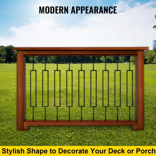 Black Iron Deck Balusters (10-Pack), 44" Metal Stair Railing Spindles, Powder-Coated for Porch, Deck & Outdoor Stairs