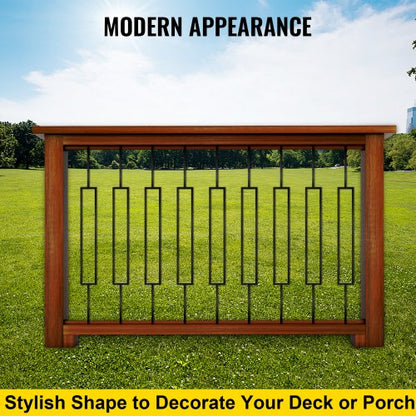 Black Iron Deck Balusters (10-Pack), 44" Metal Stair Railing Spindles, Powder-Coated for Porch, Deck & Outdoor Stairs