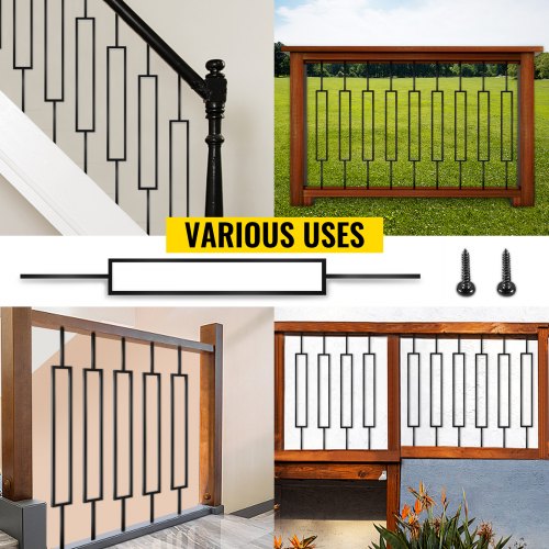 Black Iron Deck Balusters (10-Pack), 44" Metal Stair Railing Spindles, Powder-Coated for Porch, Deck & Outdoor Stairs