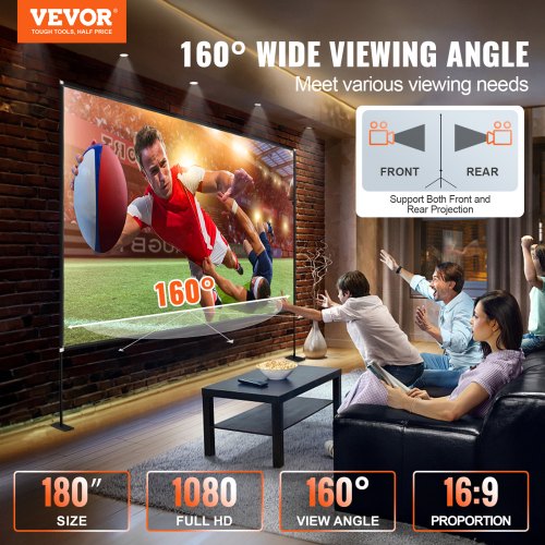 180Inch Portable Projector Screen With Stand 169 4K HD Outdoor Movie Screen  Wide Viewing Angle 2