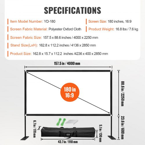 180Inch Portable Projector Screen With Stand 169 4K HD Outdoor Movie Screen  Wide Viewing Angle 7