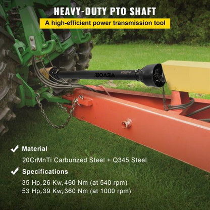 Adjustable Series PTO Shaft, Spline Tractor to Round Implement Ends, Heavy-Duty PTO Driveline, for Rotary Cutter, Brush