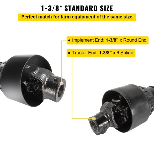 Adjustable Series PTO Shaft, Spline Tractor to Round Implement Ends, Heavy-Duty PTO Driveline, for Rotary Cutter, Brush