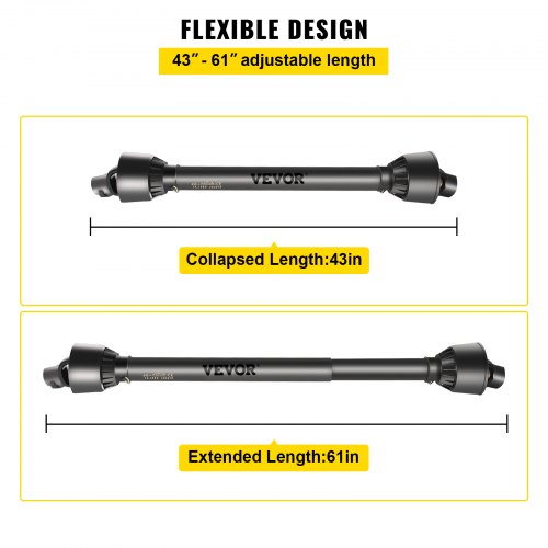 Adjustable Series PTO Shaft, Spline Tractor to Round Implement Ends, Heavy-Duty PTO Driveline, for Rotary Cutter, Brush