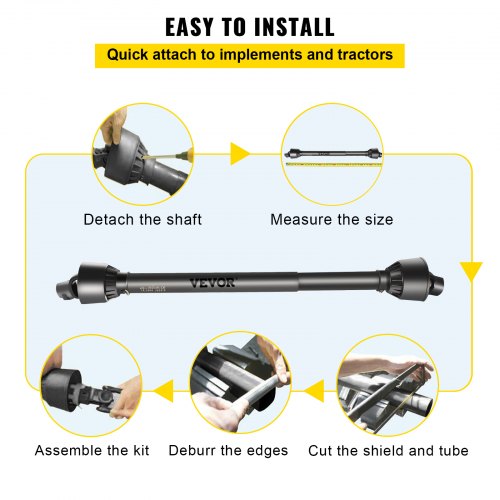 Adjustable Series PTO Shaft, Spline Tractor to Round Implement Ends, Heavy-Duty PTO Driveline, for Rotary Cutter, Brush