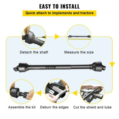 Adjustable Series PTO Shaft, Spline Tractor to Round Implement Ends, Heavy-Duty PTO Driveline, for Rotary Cutter, Brush