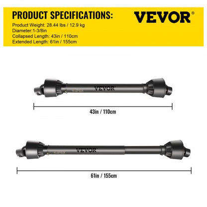 Adjustable Series PTO Shaft, Spline Tractor to Round Implement Ends, Heavy-Duty PTO Driveline, for Rotary Cutter, Brush