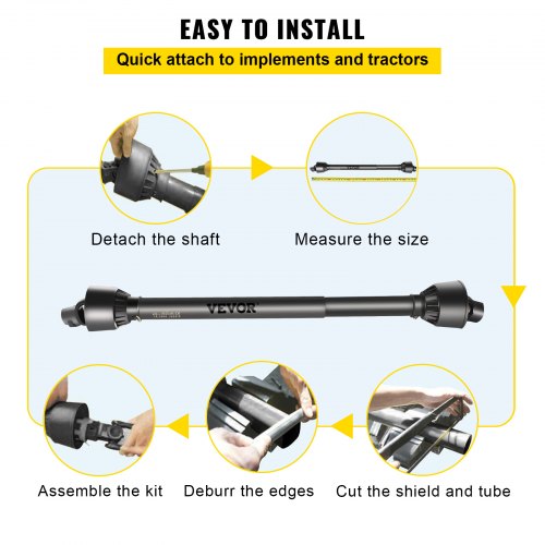Adjustable Series PTO Shaft, Spline Tractor PTO Drive Shaft with Round Implement End, Fits Rotary Cutters, Bush Hogs