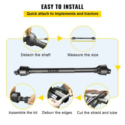 Adjustable Series PTO Shaft, Spline Tractor PTO Drive Shaft with Round Implement End, Fits Rotary Cutters, Bush Hogs
