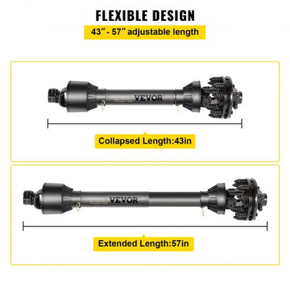 PTO Shaft Spline, Series PTO Drive Shaft, Adjustable w/Slip Clutch for Bush Hog, Finish Mower, Rotary Tillers