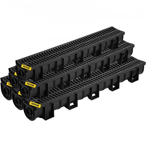 Channel Drain with Plastic Grate, HDPE Trench Drain System for Garden, Driveway, Garage, or Patio, Plastic Floor Drain