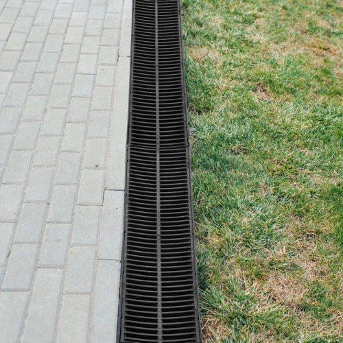 Channel Drain with Plastic Grate, HDPE Trench Drain System for Garden, Driveway, Garage, or Patio, Plastic Floor Drain