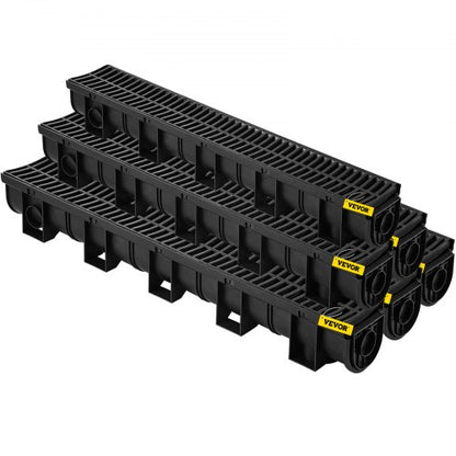 Channel Drain with Plastic Grate, HDPE Trench Drain System for Garden, Driveway, Garage, or Patio, Plastic Floor Drain
