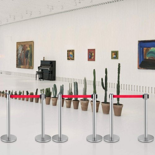 Crowd Control Stanchion, Retractable Barrier with Red Belt & Rubber Base for Event and Venue Queuing