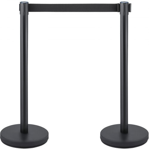 Crowd Control Stanchion Set, Retractable Black Belts & Stable Weighted Bases, Durable Queue Barrier System