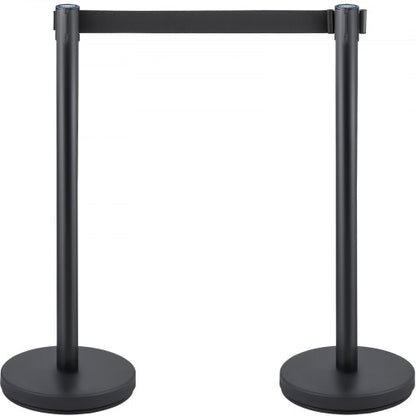 Crowd Control Stanchion Set, Retractable Black Belts & Stable Weighted Bases, Durable Queue Barrier System