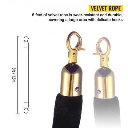 Crowd Control Stanchion Set, Black Velvet Rope Barrier with Rope, Heavy-Duty Crowd Control Posts with Sturdy Concrete