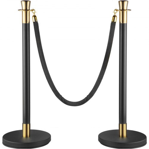 Crowd Control Stanchion Set, Black Velvet Rope Barrier with Rope, Heavy-Duty Crowd Control Posts with Sturdy Concrete