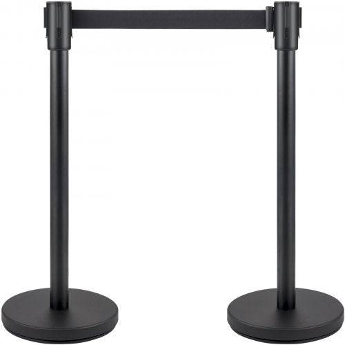Crowd Control Stanchion Set, Black Queue Barrier with Retractable Belts & Heavy-Duty Base for Events, Airports, Theaters