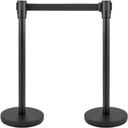 Crowd Control Stanchion Set, Black Queue Barrier with Retractable Belts & Heavy-Duty Base for Events, Airports, Theaters