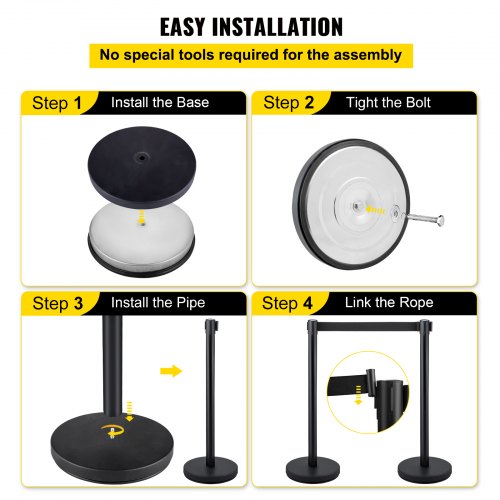 Black Crowd Control Stanchion Set 4Piece W66 Ft Retractable Belts ConcreteFilled Base For Easy Conn 6