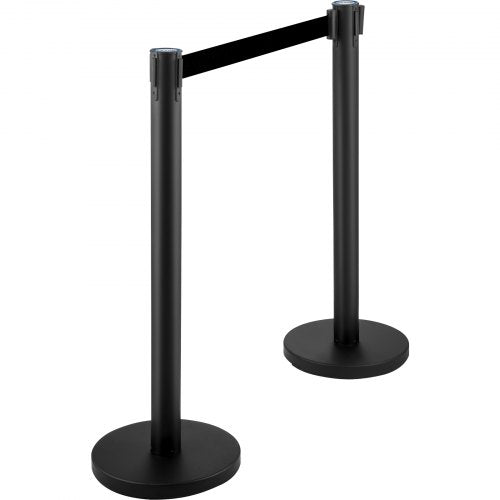 Black Crowd Control Stanchion Set 4Piece W66 Ft Retractable Belts ConcreteFilled Base For Easy Conn 8