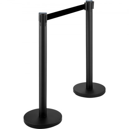 Black Crowd Control Stanchion Set 4Piece W66 Ft Retractable Belts ConcreteFilled Base For Easy Conn 8