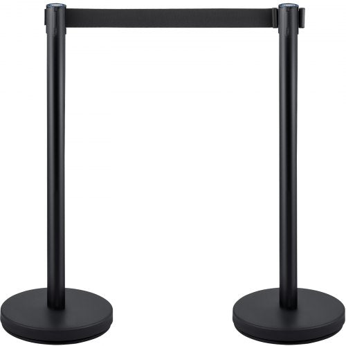 Black Crowd Control Stanchion Set 4Piece W66 Ft Retractable Belts ConcreteFilled Base For Easy Conn 7