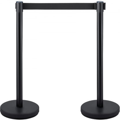 Black Crowd Control Stanchion Set 4Piece W66 Ft Retractable Belts ConcreteFilled Base For Easy Conn 7