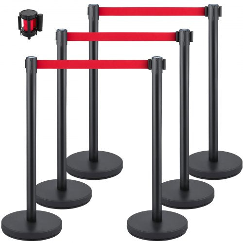 Stanchion Set With 66 Ft Retractable Belt 6Piece Crowd Control Barrier W Rubber Base  HeavyDuty Ste 1
