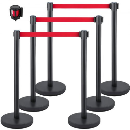 Stanchion Set With 66 Ft Retractable Belt 6Piece Crowd Control Barrier W Rubber Base  HeavyDuty Ste 1