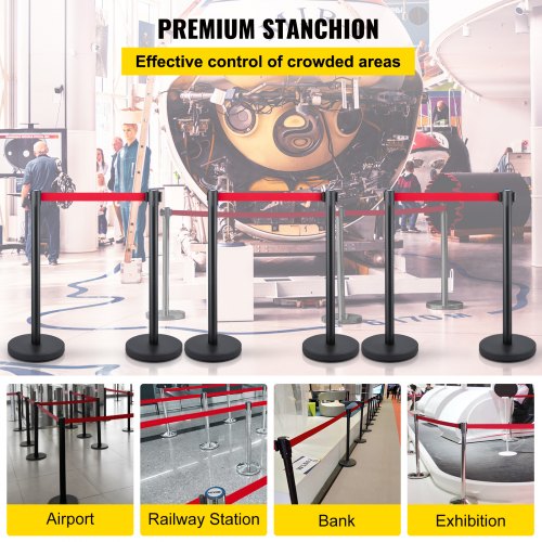 Stanchion Set With 66 Ft Retractable Belt 6Piece Crowd Control Barrier W Rubber Base  HeavyDuty Ste 2