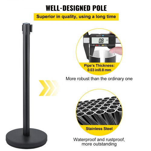 Stanchion Set With 66 Ft Retractable Belt 6Piece Crowd Control Barrier W Rubber Base  HeavyDuty Ste 3
