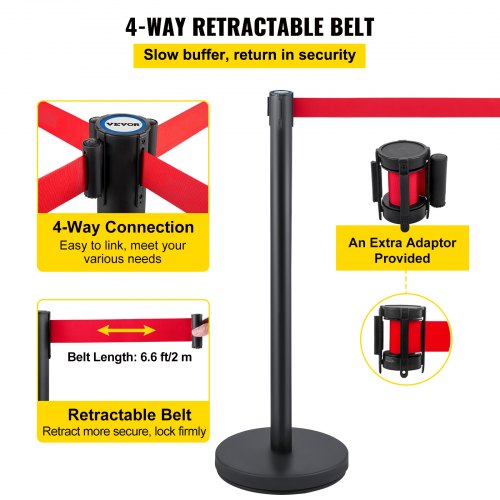 Stanchion Set With 66 Ft Retractable Belt 6Piece Crowd Control Barrier W Rubber Base  HeavyDuty Ste 4