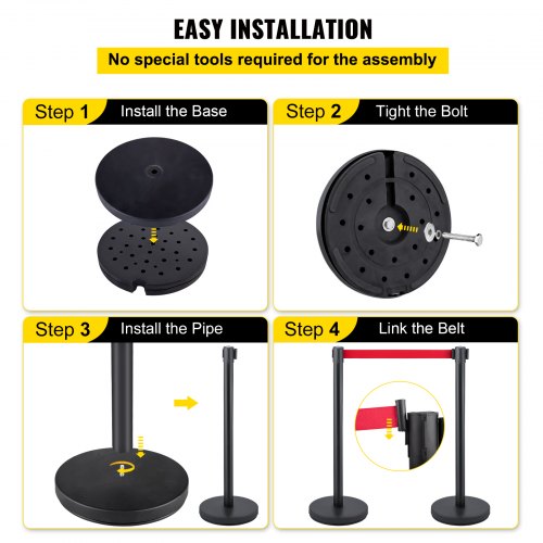 Stanchion Set With 66 Ft Retractable Belt 6Piece Crowd Control Barrier W Rubber Base  HeavyDuty Ste 6