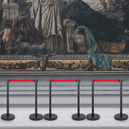 Stanchion Set with 6.6 ft Retractable Belt, 6-Piece Crowd Control Barrier w/ Rubber Base | Heavy-Duty Steel & Iron Poles