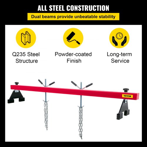 100 Lbs Capacity Engine Support Bar HeavyDuty Engine Hoist With Dual Hooks  Adjustable 2Point Lift  5