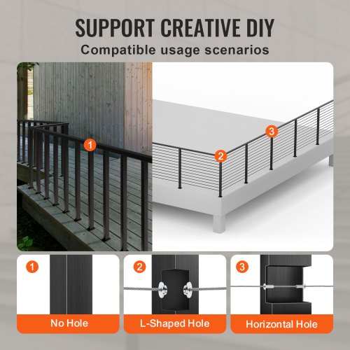 Stainless Steel Deck Railing Post 36 Holeless DIY Cable Railing Kit With Mount Bracket  Brushed Bla 5