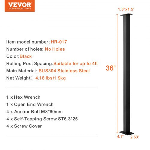 Stainless Steel Deck Railing Post 36 Holeless DIY Cable Railing Kit With Mount Bracket  Brushed Bla 7