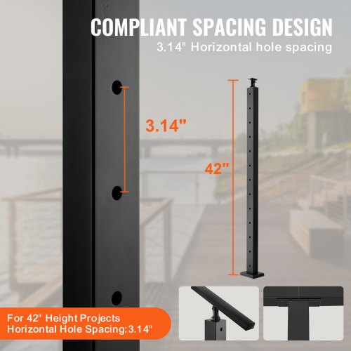 Stainless Steel PreDrilled Railing Post 42 Black Powder Coated Deck Railing Pickets W Rotating Cast 4
