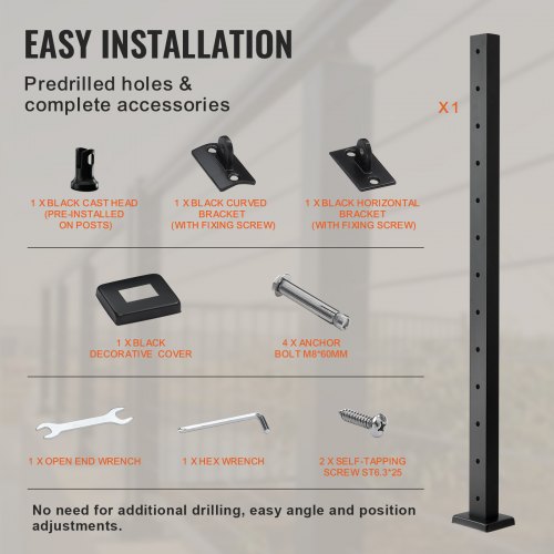 Stainless Steel PreDrilled Railing Post 42 Black Powder Coated Deck Railing Pickets W Rotating Cast 6