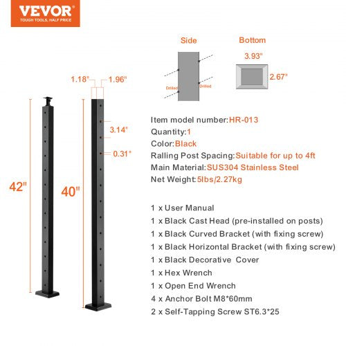 Stainless Steel PreDrilled Railing Post 42 Black Powder Coated Deck Railing Pickets W Rotating Cast 7