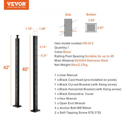 Stainless Steel PreDrilled Railing Post 42 Black Powder Coated Deck Railing Pickets W Rotating Cast 7