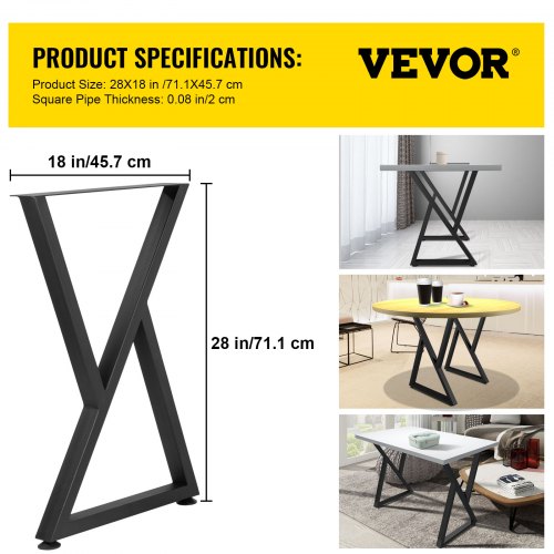 Heavy Duty Metal Table Legs, Z Shape Desk Legs Set, Matte Finish Wrought Iron for DIY Dining Table, Bench, Office