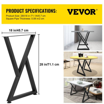 Heavy Duty Metal Table Legs, Z Shape Desk Legs Set, Matte Finish Wrought Iron for DIY Dining Table, Bench, Office
