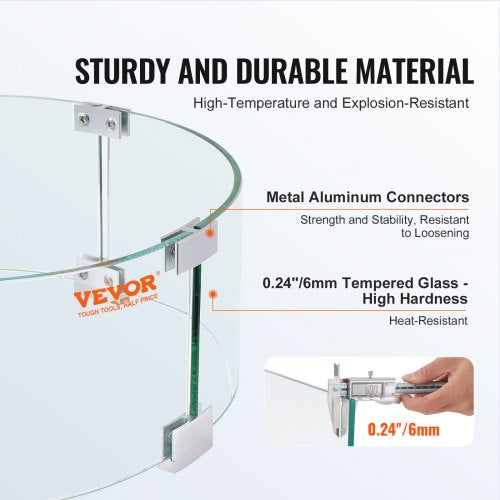 Fire Pit Wind Guard, Tempered Glass Flame Shield with Aluminum Feet for Outdoor Gas & Propane Fire Tables